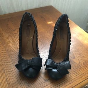 BCBGMaxAzria bow and crochet leather heels